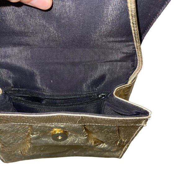 Vintage Womens Crossbody Shoulder Bag One Size Gold Snake Embossed Leather Snap - Picture 4 of 10